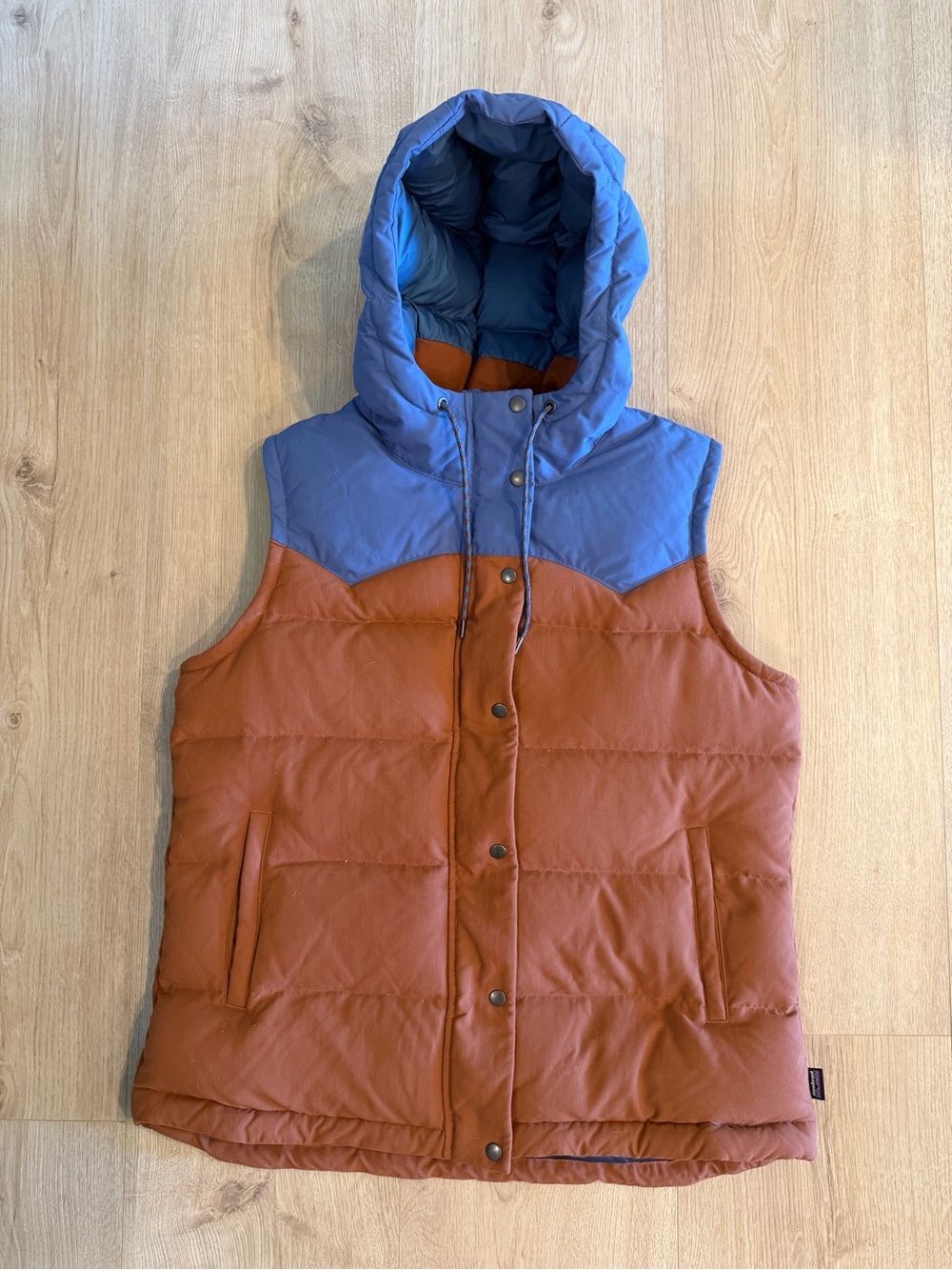 Patagonia Bivy Hooded Vest Womens XL Down Puffer Sisu Brown Outdoor Hiking Zip - Picture 4 of 11